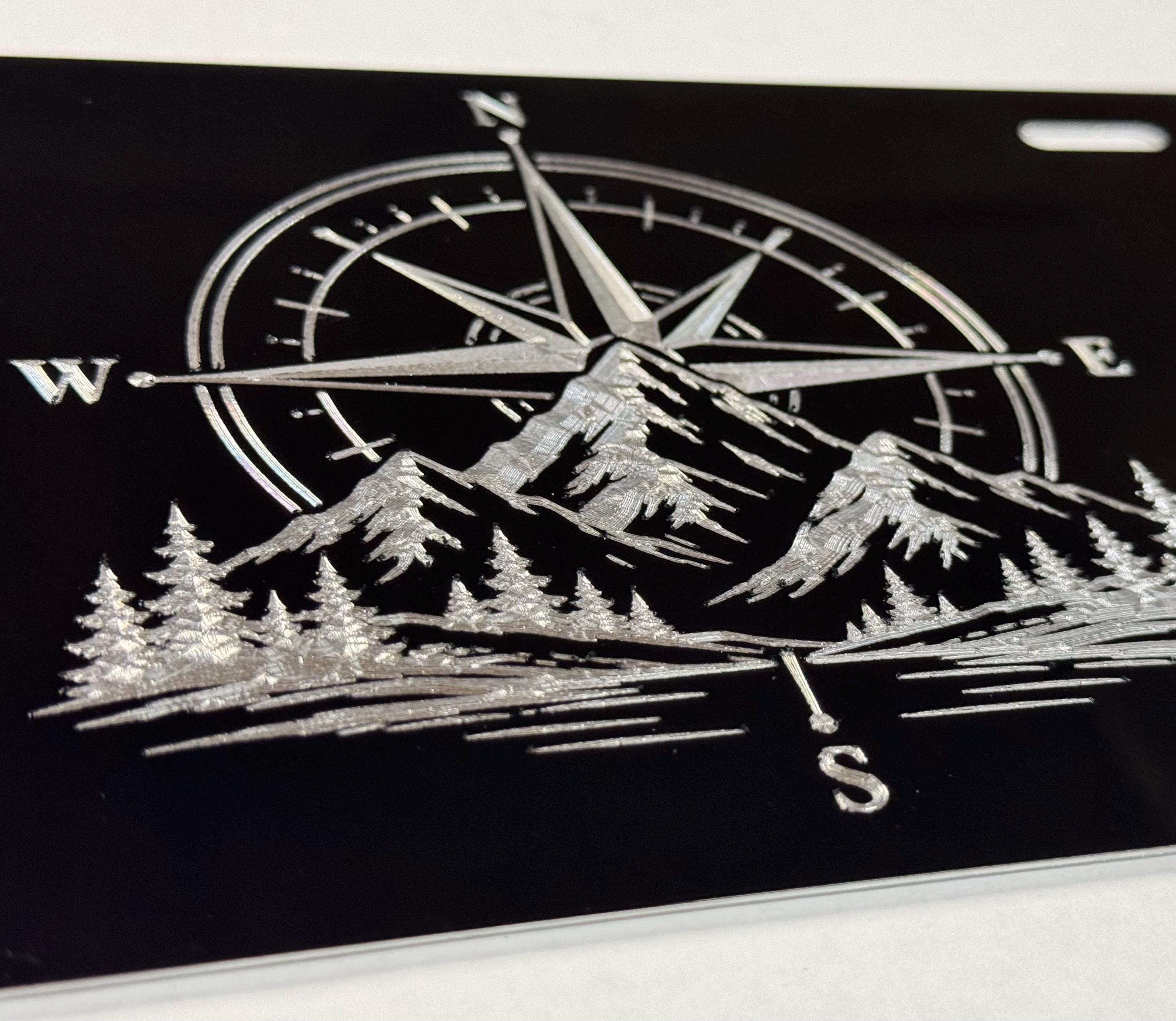Compass License Mountains Compass License Plate Vanity Front Car Tag Diamond Etched ...