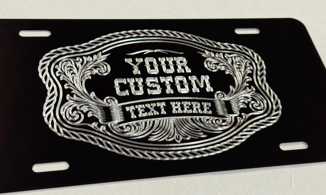 Custom Western Belt Buckle License Plate Car Tag Diamond Etched ...