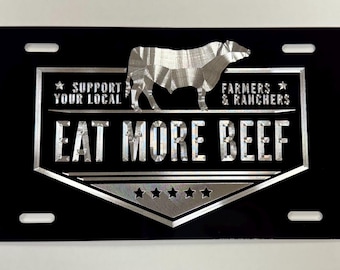 Essen Sie mehr Beef Nummernschild Auto-Tag-Diamant geätzt graviert auf Black Metal