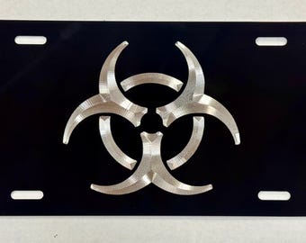 Biohazard-symbool Kentekenplaat Autolabel gegraveerd / diamant geëtst op aluminium Metaal Weerbestendig Roestvrij