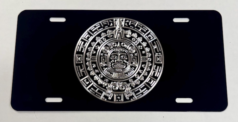 Mayan Aztec Calendar Car Tag Diamond Etched Engraved Front Vanity ...
