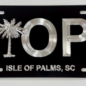 Isle of Palms SC License Plate Car Tag Diamond Etched Engraved on Black Aluminum Metal Weatherproof & Rustproof