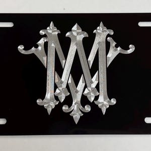 2 Letter Monogram License Plate Front Car Tag Diamond Etched Engraved with YOUR Initials Black Aluminum Metal Weatherproof & Rustproof
