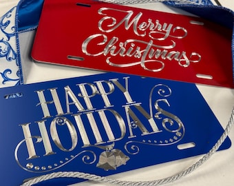 Christmas License Plate Vanity Front Car Tag Diamond Etched on Aluminum Metal Weatherproof Rustproof