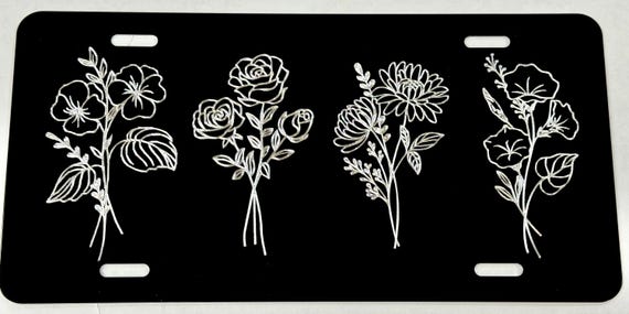 Custom Birth Month Flower License Plate Vanity Front Car Tag Diamond Etched Engraved with your Flowers