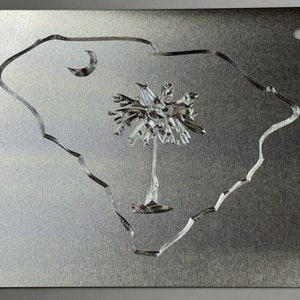 SC State Flag Palmetto Tree License Plate Car Tag Diamond Etched Engraved on Silver Aluminum Metal Weatherproof & Rustproof