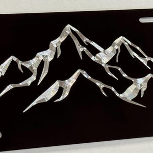 Mountains Gift License Plate Vanity Front Car Tag Diamond Etched Engraved on Black Aluminum Metal Weatherproof & Rustproof