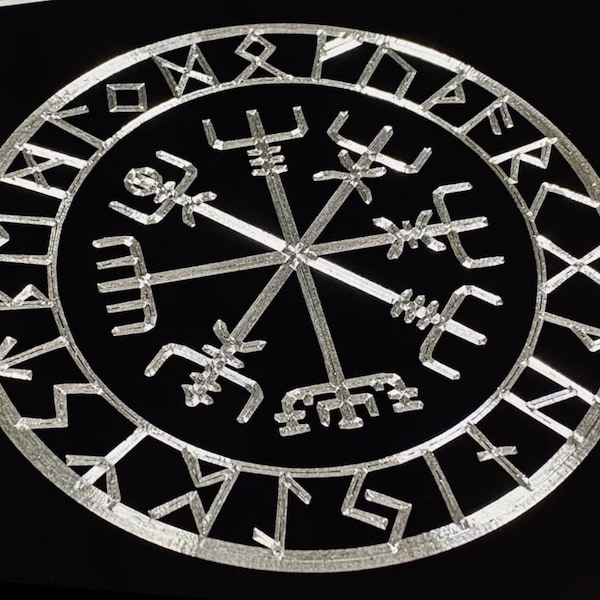 Viking Runes Vegvísir Compass Car Tag Diamond Etched Engraved Front Vanity License Plate Black Aluminum Metal Weatherproof & Rustproof