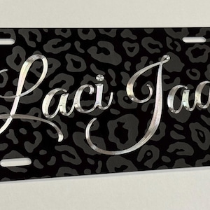 Leopard Custom License Plate Car Tag Personalized Diamond Etched Engraved on Aluminum Metal Weatherproof & Rustproof