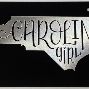 Engraved NC North Carolina State Girl License Plate Vanity Front Car Tag Diamond Etched on Black Aluminum Metal Weatherproof & Rustproof