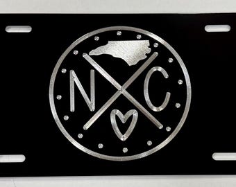 Placa de licença do estado da Carolina do Norte, etiqueta de vaidade frontal de carro gravada/diamante gravada em qualquer cor de metal de alumínio à prova de intempéries e ferrugem