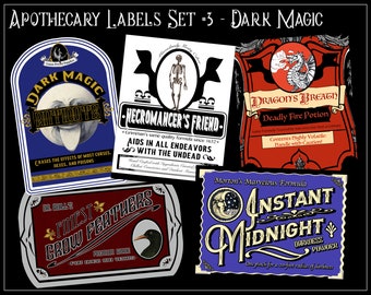 Printable Halloween Apothecary Labels Set #3 - Dark Magic, 5 Labels