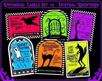 Printable Halloween Apothecary Labels Set #2 - Mystical Adventures, 6 Color Labels