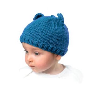 May include: A blue knitted baby hat with ear flaps. The hat is made of a soft, cozy yarn and is perfect for keeping a baby's head warm.