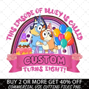 Diese Folge von Bluey heißt Turns Eight PNG, Bluey Geburtstag, meine Geburtstagsparty, Geburtstagsgeschenk, Geburtstagsfamilie Matching, Bluey Numbers