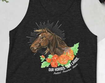 Wild horse with globemallow flower - Unisex Tank Top - Save Our Mustangs