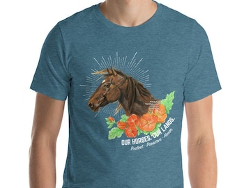 Wild Horse with Globemallow - Crew Neck Short-Sleeve Unisex T-Shirt - Save our mustangs
