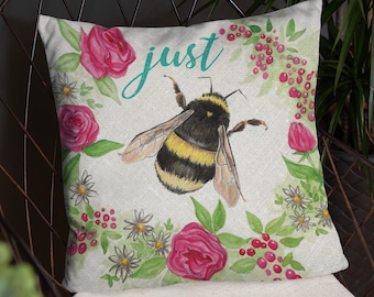Just Bee 18x18 Square Pillow Almohada decorativa de abejas y florales Estilo de la casa de la granja ? Almohada caprichosa divertida con cojín