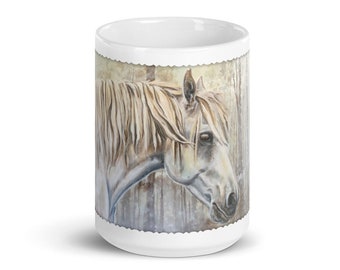 White Winter Horse - 15 oz. White glossy mug