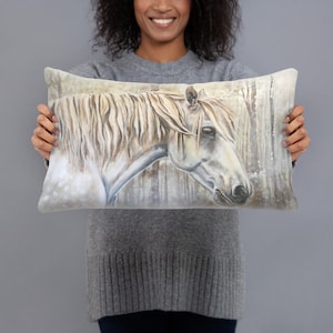 Cheval d’hiver blanc 20x12 Oreiller décoratif rectangulaire
