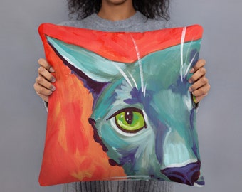 18x18 Square decorative pillow | Fine Art Cat | cat throw pillow | goofy cat | cat lovers pillow | decorative throw Pillow