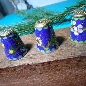 Vintage thimbles 3 pieces, cloisonné thimbles, patterned thimbles, collection thimbles,