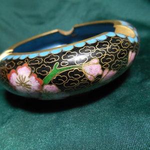 Vintage Cloisonné Style Ashtray: Floral Design