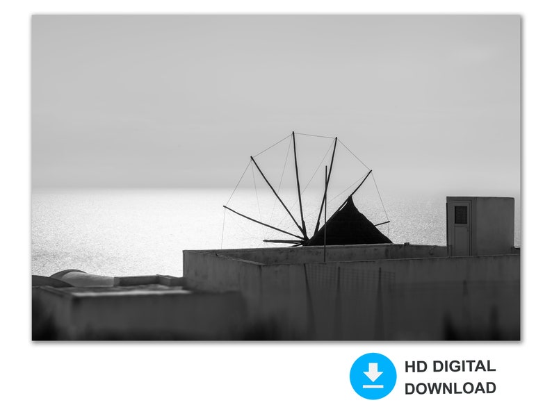 Greece photo download Greek Island image DIGITAL DOWNLOAD Silver Mill Santorini Greece Greek Windmill image Oia Greece photograph