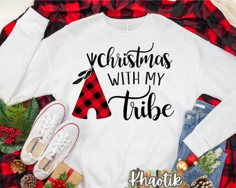 Christmas with my Tribe Svg, Christmas Svg, Cuttable Buffalo Plaid Svg, Christmas Svg Designs, Christmas Cut Files, Cricut Files, Silhouette