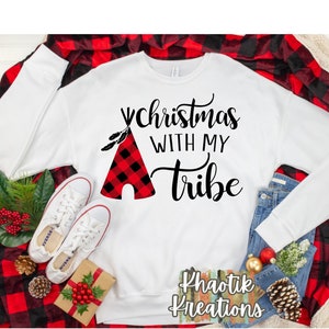 Christmas with my Tribe Svg, Christmas Svg, Cuttable Buffalo Plaid Svg, Christmas Svg Designs, Christmas Cut Files, Cricut Files, Silhouette image 1