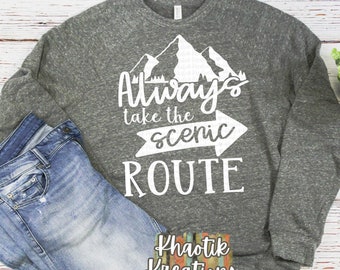 Always take the Scenic Route svg, Camping Svg, Adventure Svg, Travel Svg, Travel svg design, Inspirational cut file, Mountain svg,Cricut svg
