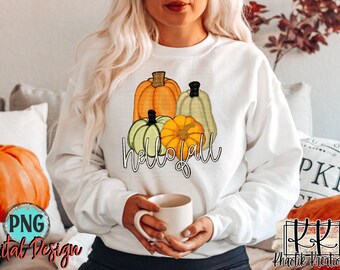 Hello Fall Png, Pumpkin Png, Hand Drawn Pumpkins, Fall Sublimation, Thanksgiving Sublimation, Whimsical Pumpkin, Pumpkins, Pumpkin Patch Png