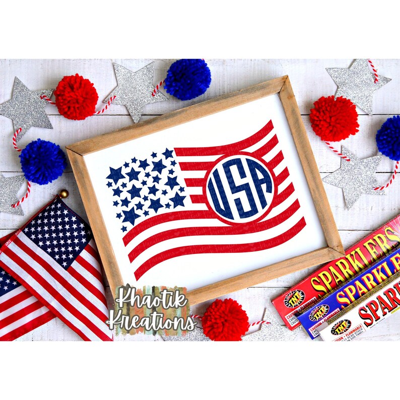 Download American Flag Monogram Svg 4th of July Svg USA Flag Svg | Etsy