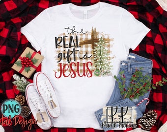 The Real Gift is Jesus Png, Christmas Png, Cross Png, Christmas Sublimation, Christmas Tree Png, Christmas Design, Christmas Sublimation Png