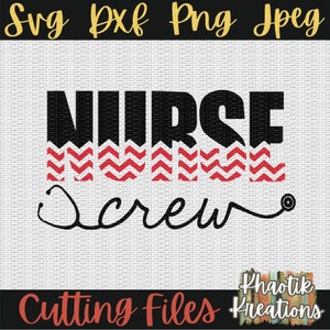 Puede incluir: Un archivo de dise&ntilde;o digital en negro y rojo para una m&aacute;quina de corte. El dise&ntilde;o dice "Nurse Life Screw It" con un patr&oacute;n de chevron rojo y blanco detr&aacute;s de la palabra "Life". El dise&ntilde;o tambi&eacute;n incluye un estetoscopio.
