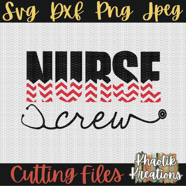 Puede incluir: Un archivo de dise&ntilde;o digital en negro y rojo para una m&aacute;quina de corte. El dise&ntilde;o dice "Nurse Life Screw It" con un patr&oacute;n de chevron rojo y blanco detr&aacute;s de la palabra "Life". El dise&ntilde;o tambi&eacute;n incluye un estetoscopio.