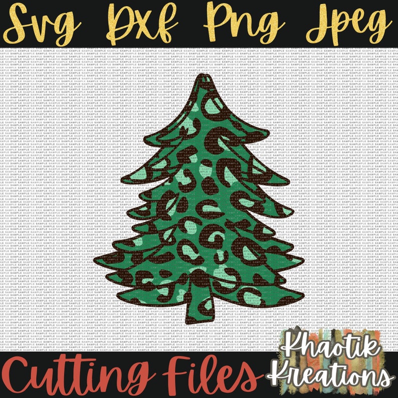May include: A green and brown Christmas tree with a leopard print design. The tree is isolated on a white background.