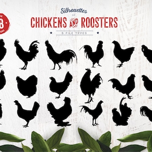 18 Frango SVG Pacote Fazenda Svg Cozinha Svg Galo SVG Galinhas SVG Frango Clipart Silhueta de Frango Formas Arquivo de Corte Arquivos Png para Cricut