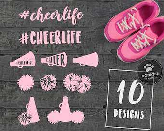 Cheerlife Cut File Bundle | #Cheerlife SVG Bundle Pom Poms Svg Cheer SVG Bundle Cheer Cut File Bundle Cheer Cone Svg Cheerleading Megaphone