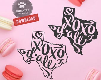 Texas Valentines Day Cut File | Texas Valentine SVG Cut File | Valentines Shirt Cut File | XOXO Y'all Cut File | Southern Valentines Day Svg