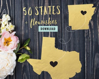 793 Files | 50 State Shapes Cut File Bundle for Cricut 50 United States SVG Bundle for Silhouette 50 States SVG Bundle Flourishes Commercial