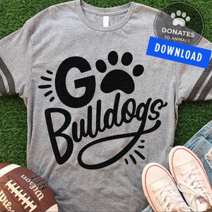 Go Bulldogs SVG | School Sports Team SVG Football Mom SVG | Football Svg Cut File | Game Day Svg | Pawprint Bulldog Svg Football Png Jpg Dxf