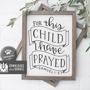 Baby Bijbel Vers SVG | Christian SVG Cut File voor Baby of Kind Schrift Svg Bestand voor Cricut Christian Quote Voor dit kind bad ik 1 Sam
