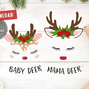 Rentier Gesicht SVG Bundle | Rentier SVG | Baby Reh Gesicht SVG | Mama und Baby Set Gesicht Svg Weihnachten Svg Weihnachten Svg Clipart Familie Shirt Dxf