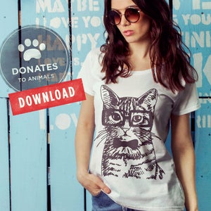 Hipster Cat Clip Art | Sketchy Cat Clip Art | Hipster Cat Clipart | Hipster Cat Shirt Cut File SVG | Funny Cat Shirt Cut File | Sketched Cat
