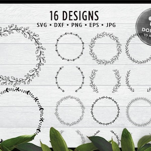Laurel Wreath SVG Bundle Wreath Clipart Hand Drawn Wreath Clip Art Round Circle Monogram Frame Leaves SVG Bundle Wreath Cut File Bundle Png