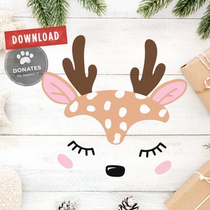 Rentier Gesicht SVG | Rentier SVG | Baby Reh Gesicht SVG | Doe Face Svg Weihnachten Svg Weihnachten Clipart Kinder Shirt Kommerzielle Nutzung Dxf
