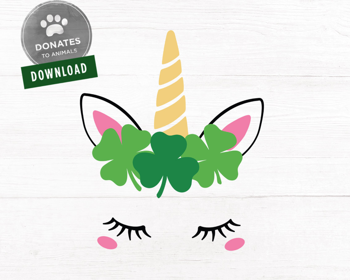 St Patricks Day Unicorn Face SVG Shamrock SVG for Kids | Etsy