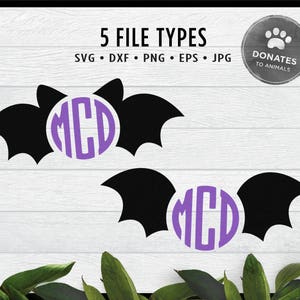 Uroczy pakiet SVG Monogram Nietoperza | Pakiet Ramek Monogramów Halloween | Pakiet SVG Halloween Monogram Nietoperza Plik Cięcia dla Cricut Clipart Nietoperza Dxf Jpg