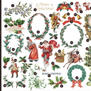 Vintage Christmas Clipart Bundle / Retro Christmas PNG Bundle / Vintage Wreaths PNG / Santa Clipart PNG Holly Old Antique Christmas Graphics